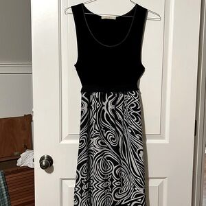 Silk dress black white print waist style Calessa